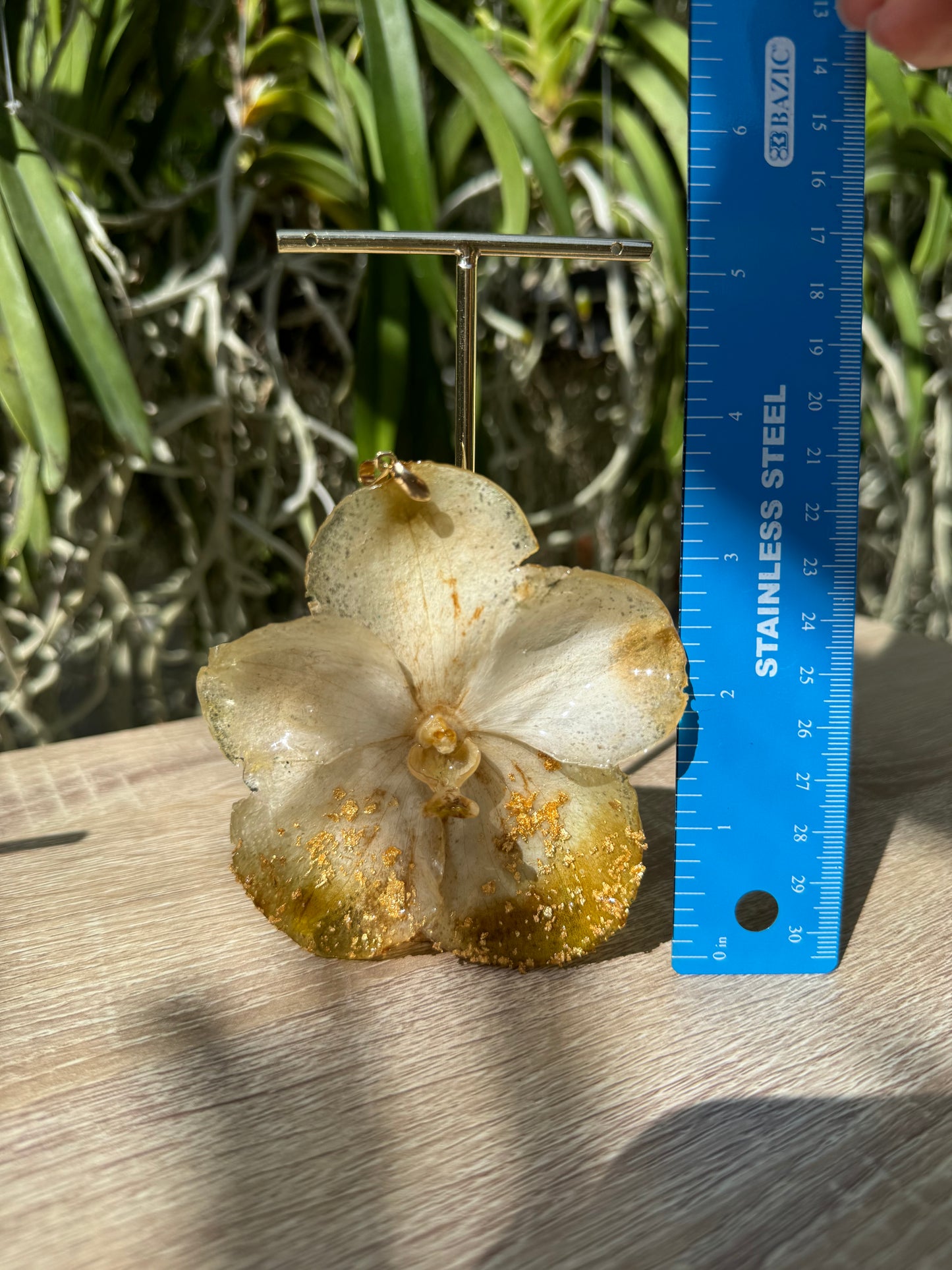 Gold speckled Vanda Orchid Pendant