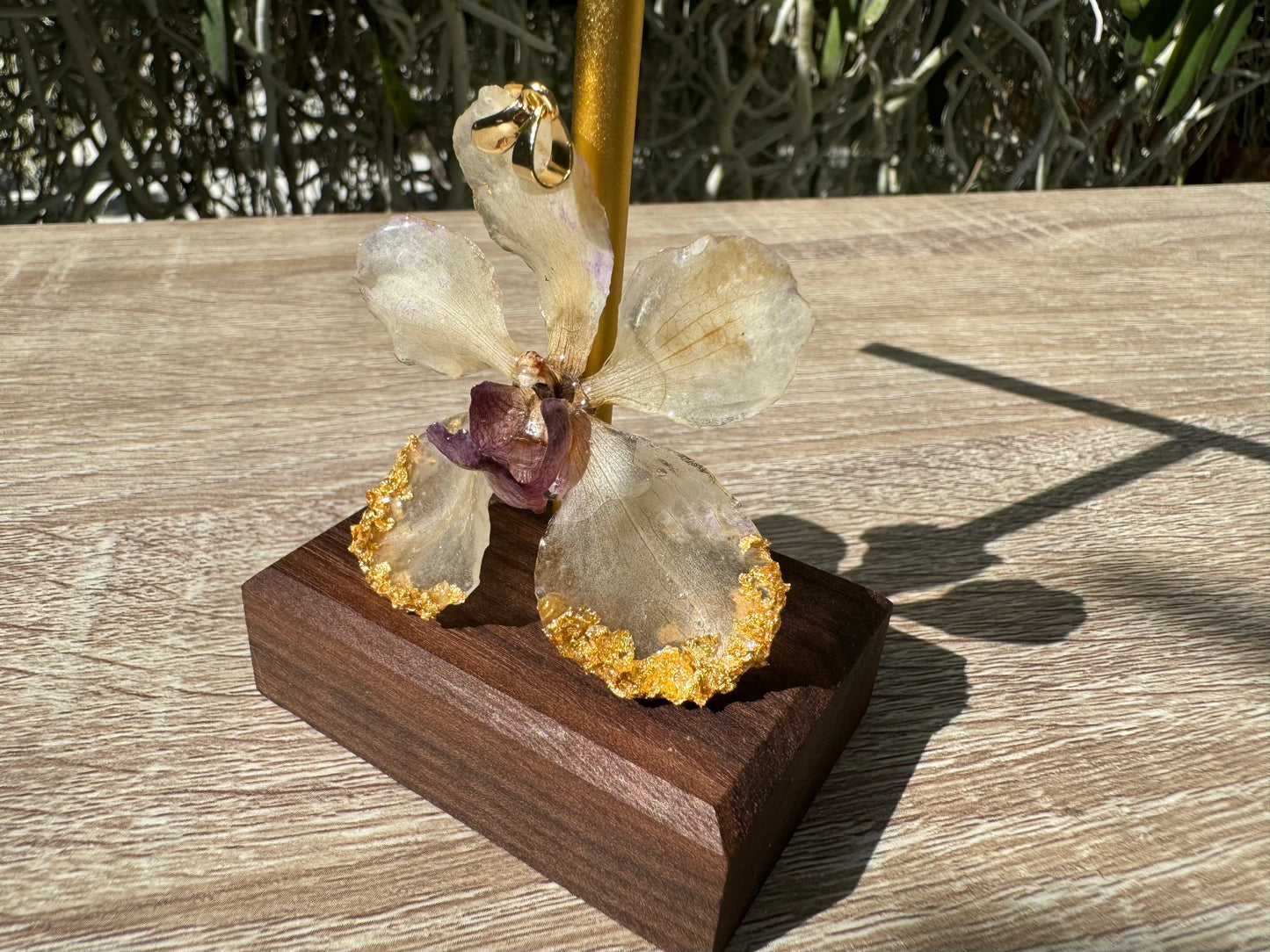 White gold speckled Vanda Orchid Pendant