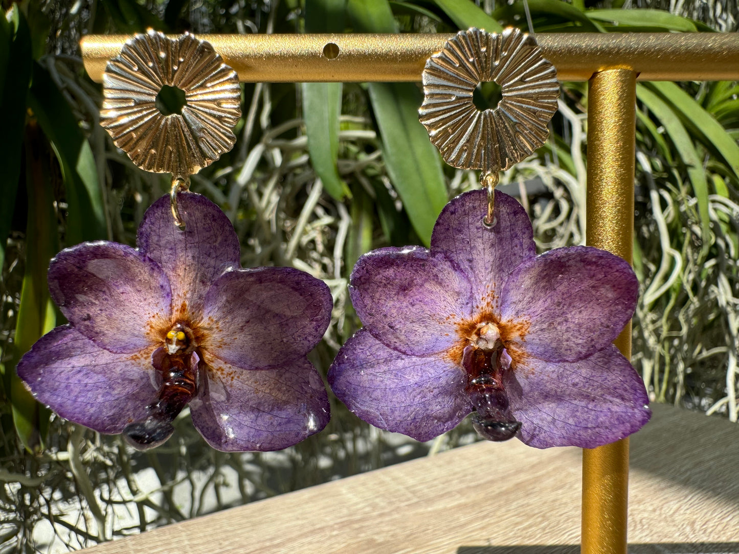 Purple Vanda orchid mini earrings