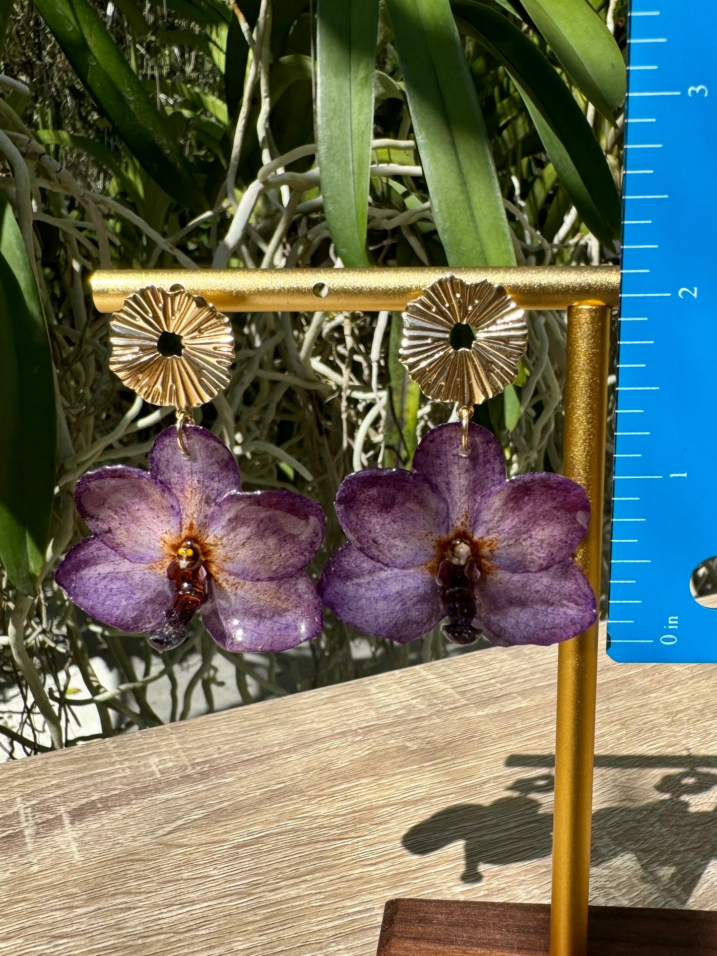 Purple Vanda orchid mini earrings