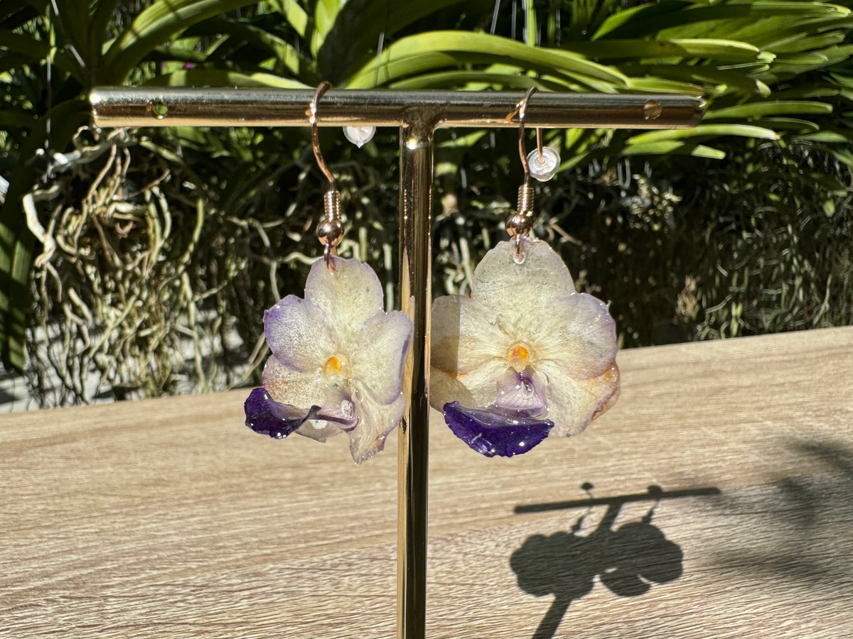 White Vanda orchid mini earrings