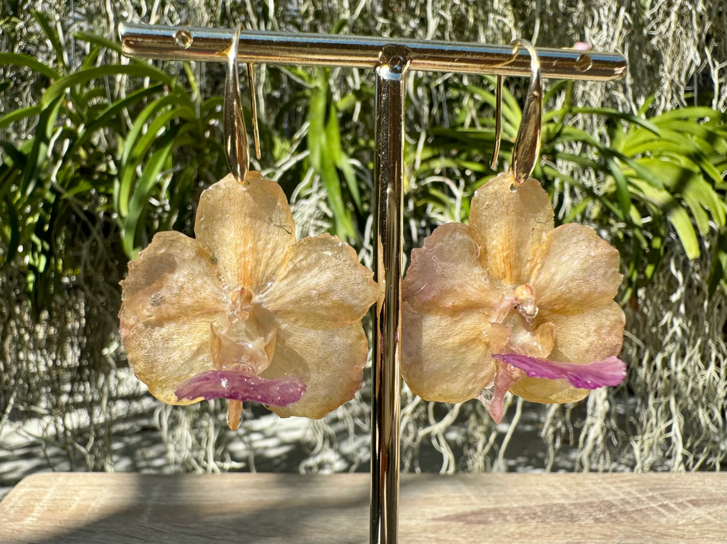 Peach Vanda orchid mini earrings