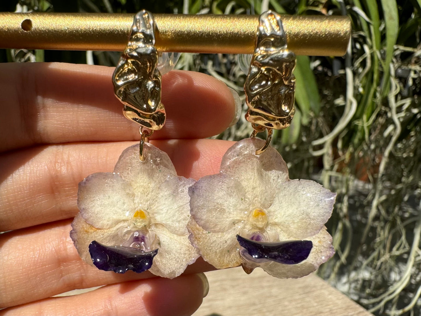 White Vanda orchid mini earrings