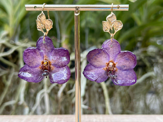 Purple Vanda orchid mini earrings