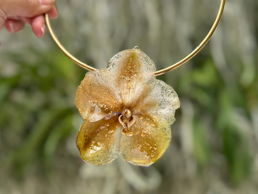 Gold speckled Vanda Orchid Necklace