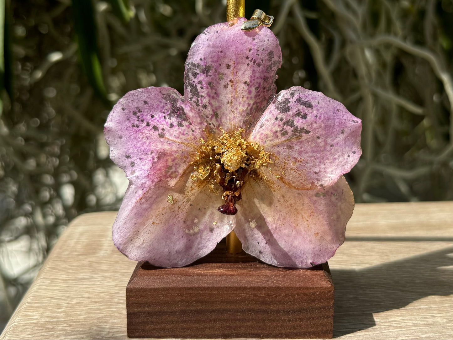 Baby Pink gold speckled Vanda Orchid Pendant