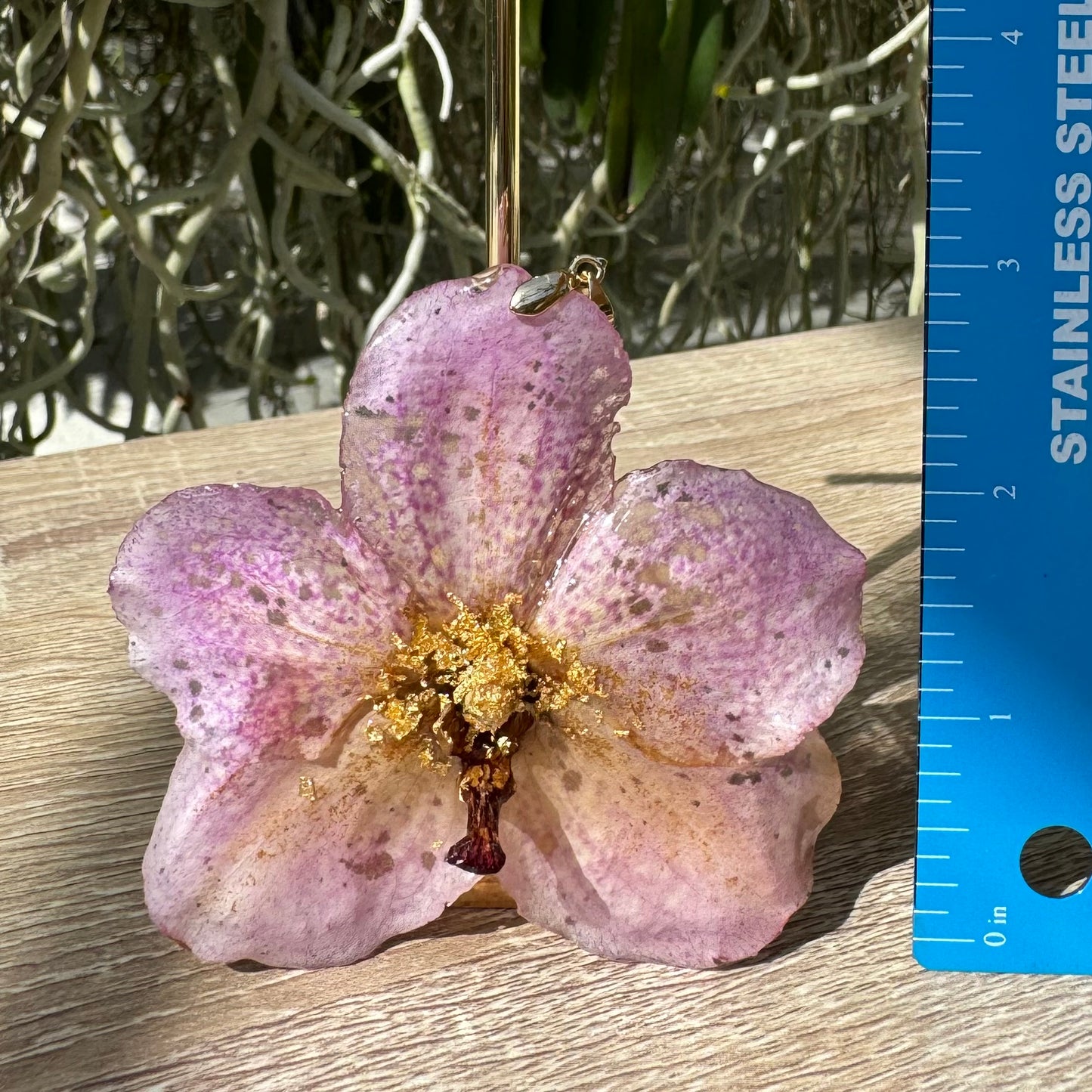 Baby Pink gold speckled Vanda Orchid Pendant