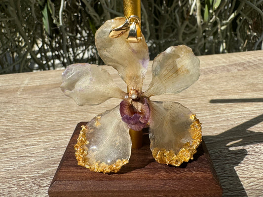 White gold speckled Vanda Orchid Pendant
