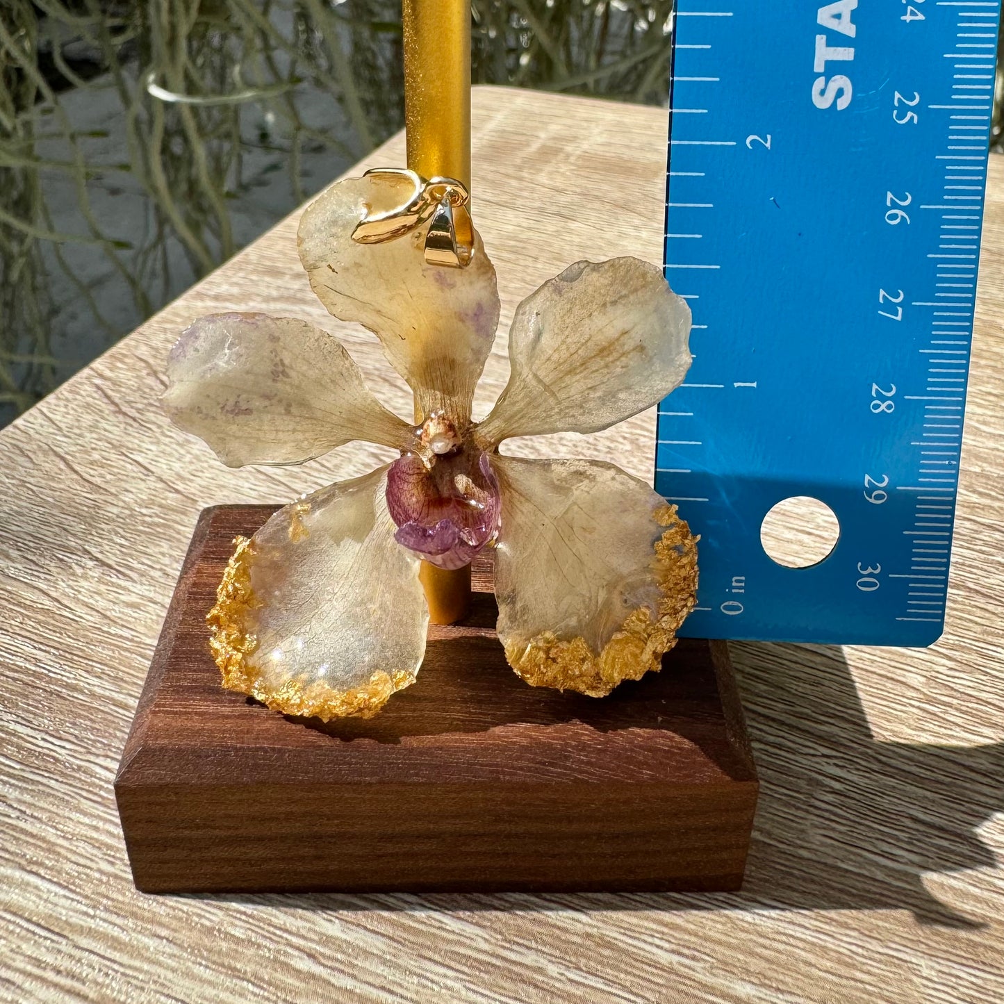 White gold speckled Vanda Orchid Pendant