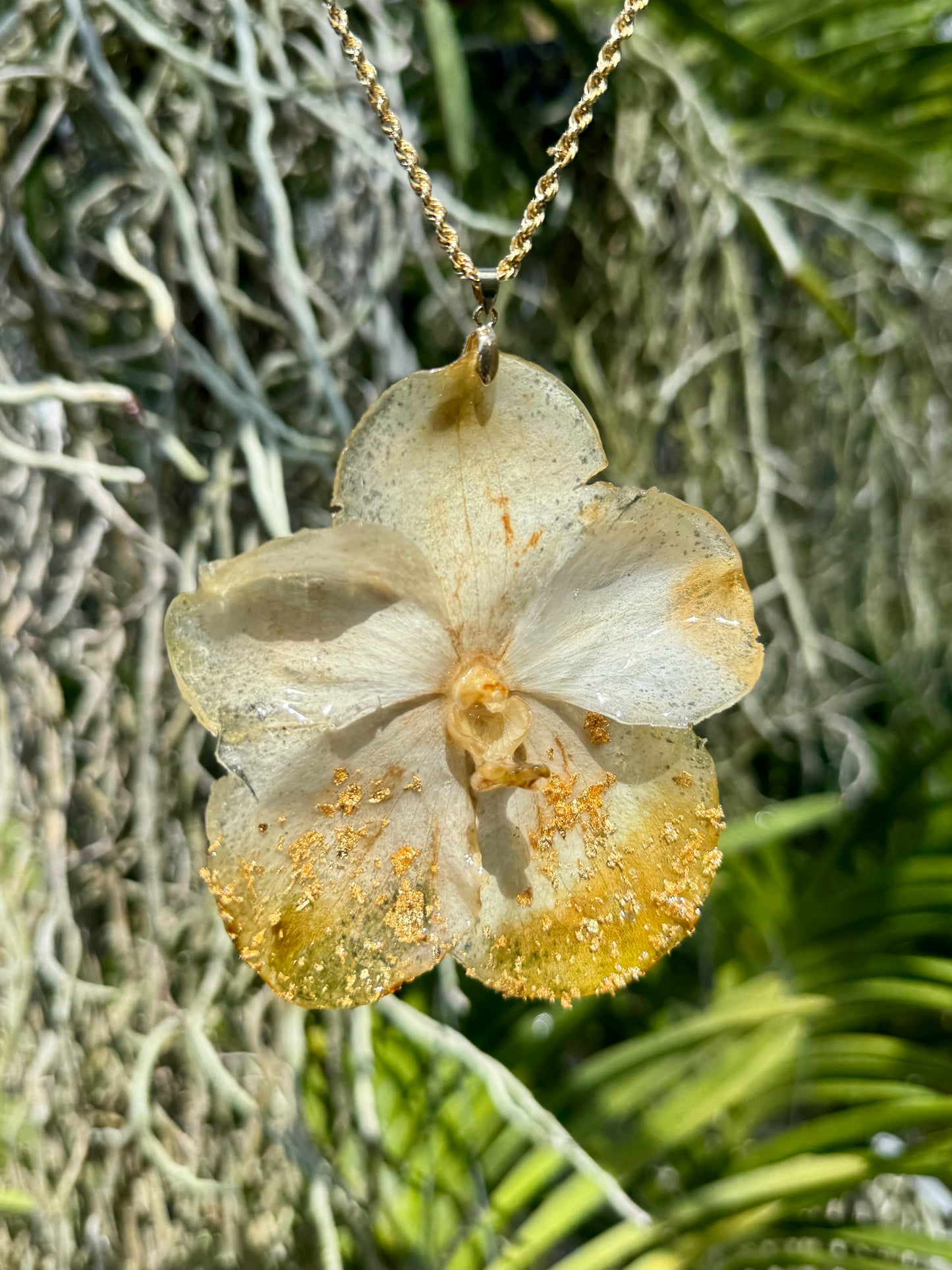 Gold speckled Vanda Orchid Pendant