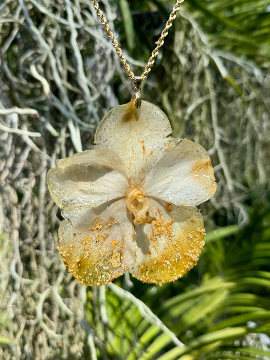 Gold speckled Vanda Orchid Pendant
