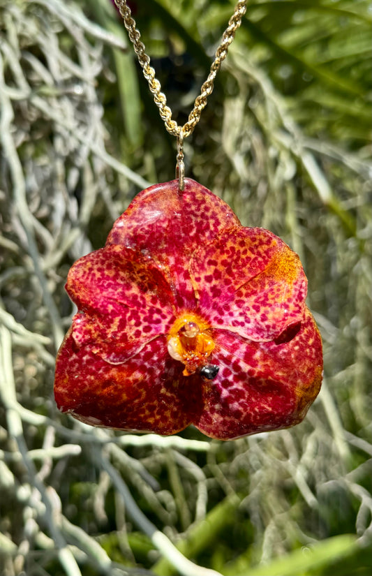 Red Vanda Orchid Pendant