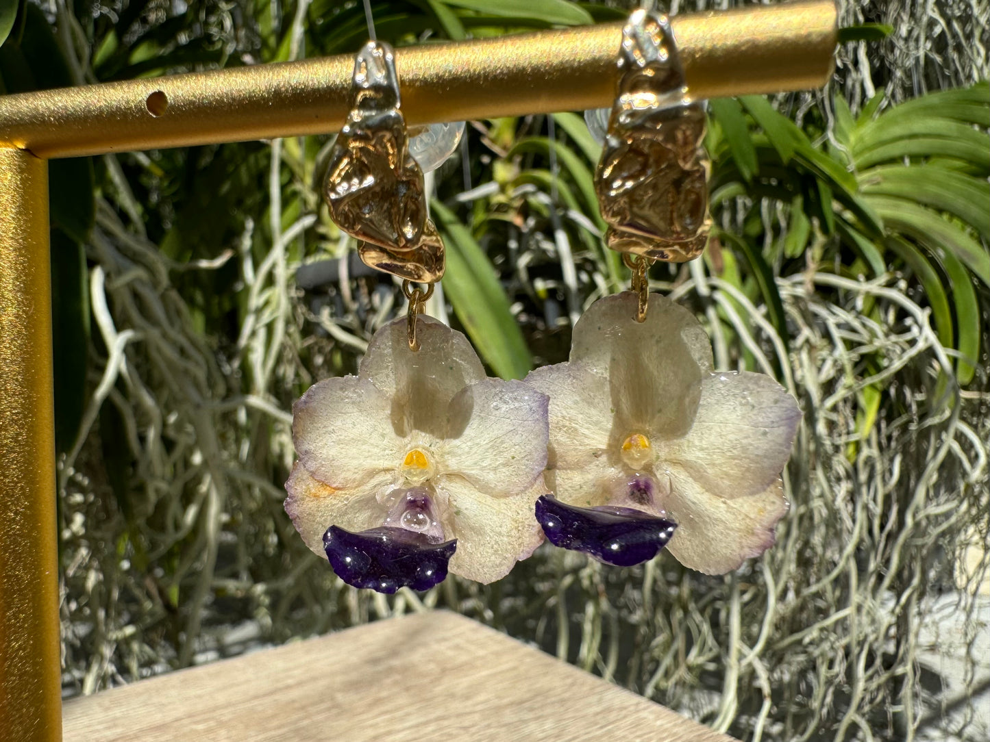 White Vanda orchid mini earrings