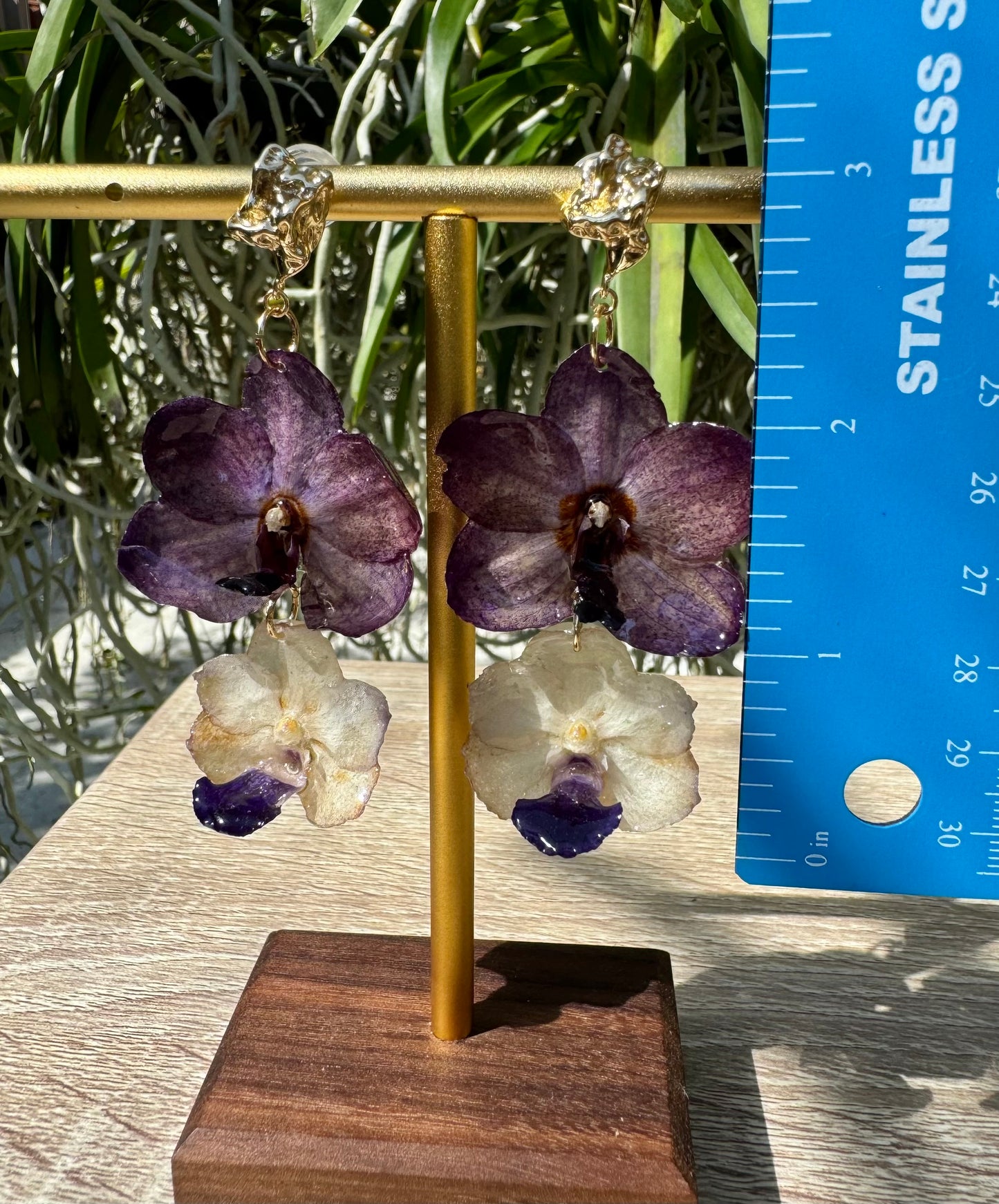 White & Purple Vanda orchid mini tiered earrings