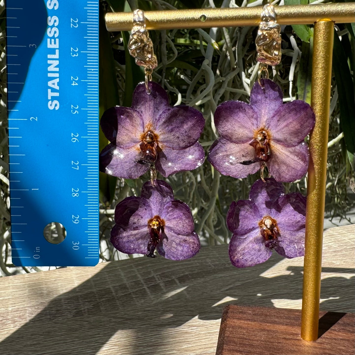 Purple Vanda orchid mini tiered earrings