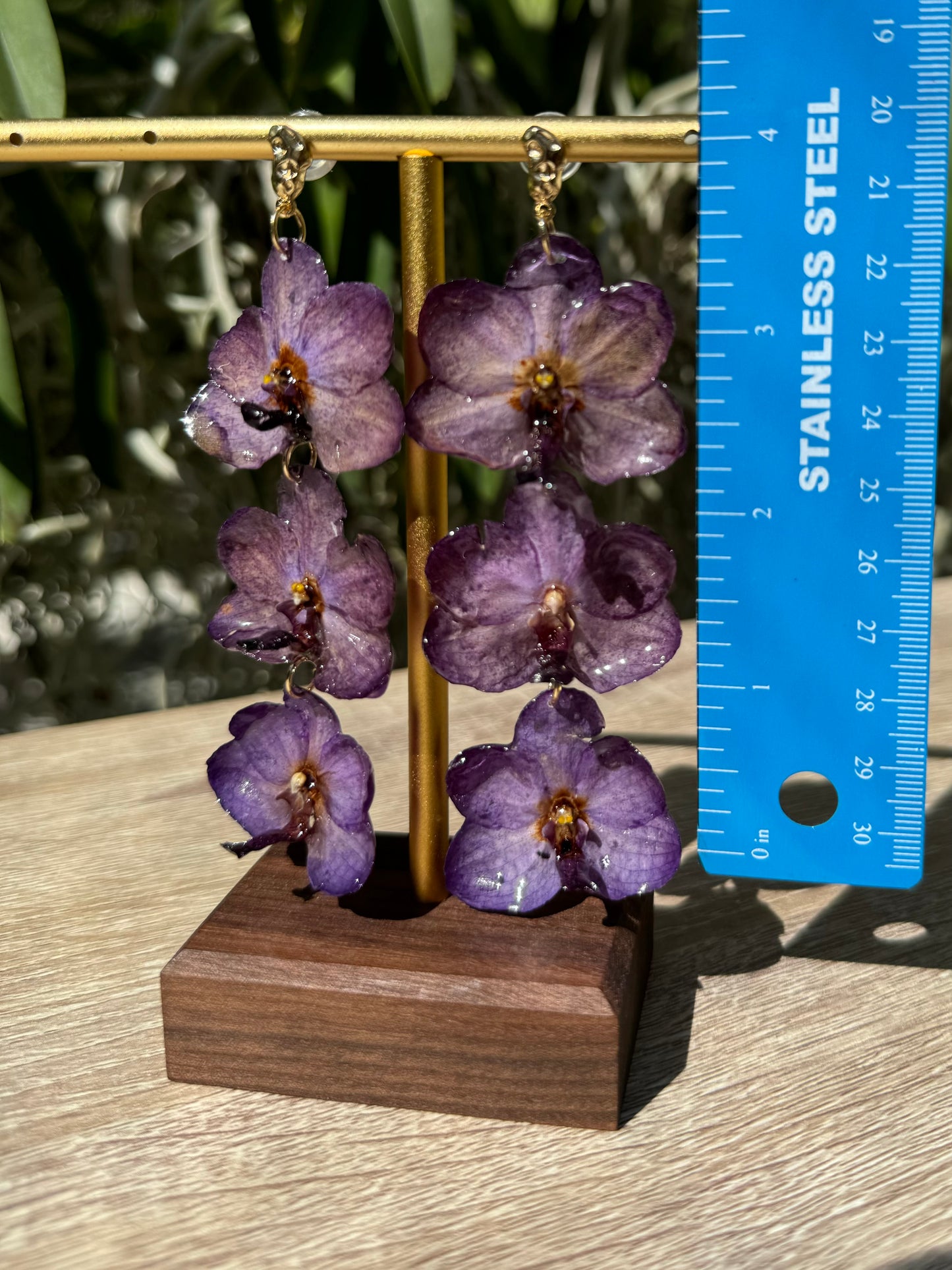 Purple Vanda orchid mini tiered earrings