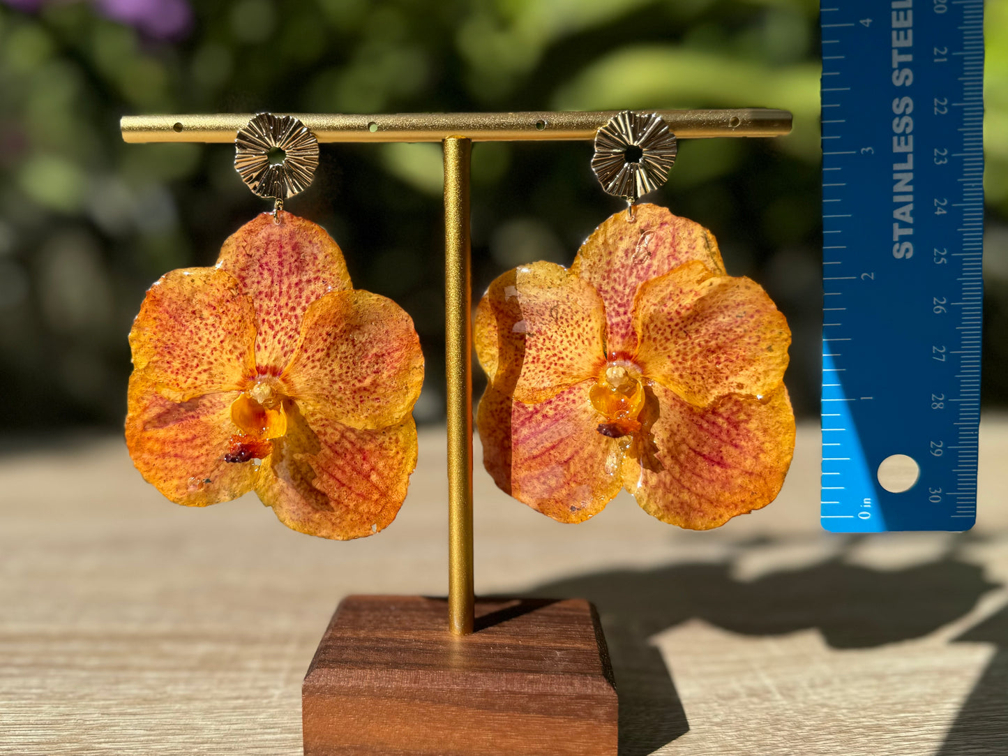 Orange sunset Vanda Orchid earrings