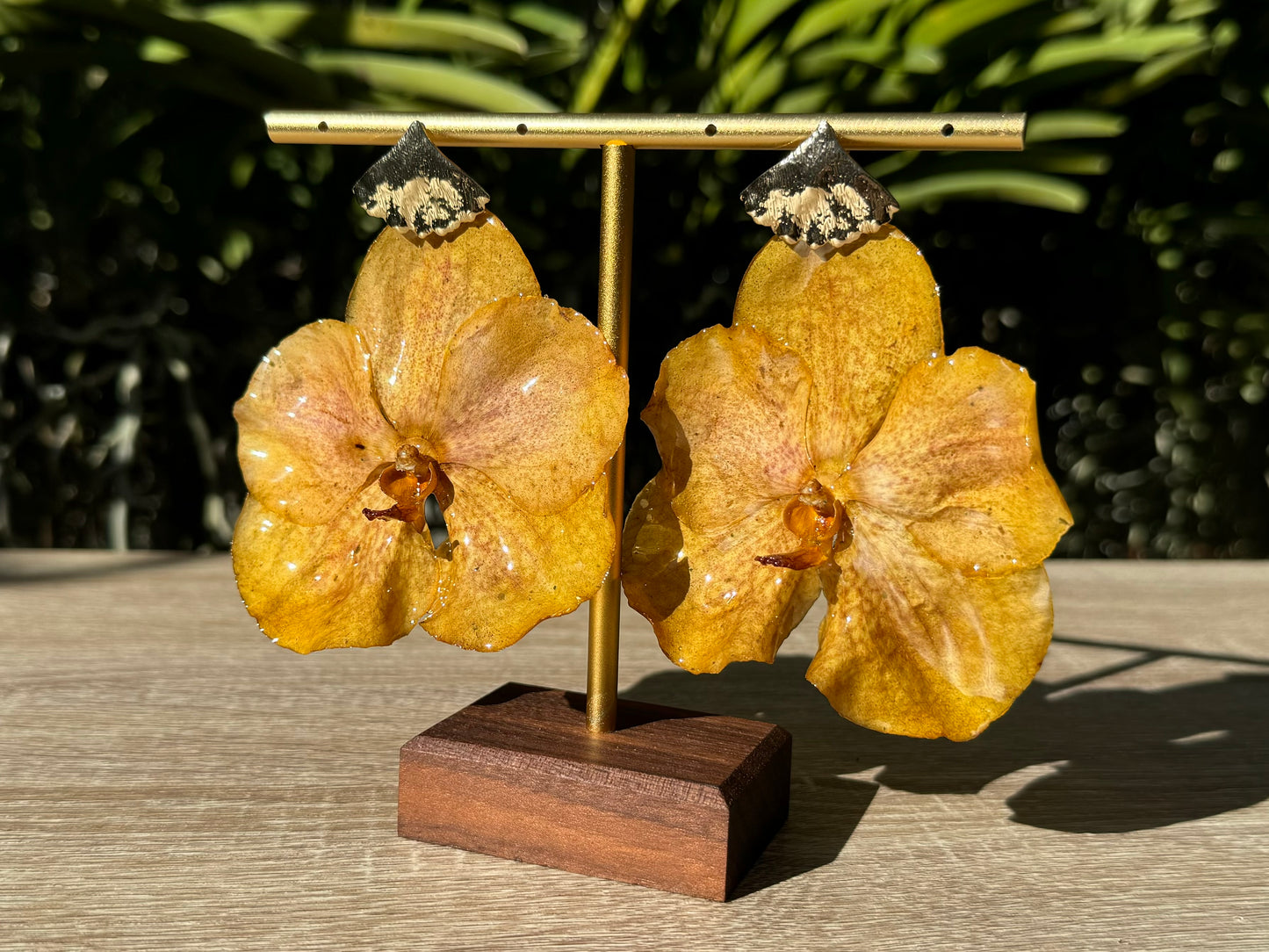 Golden Yellow Vanda Orchid earrings
