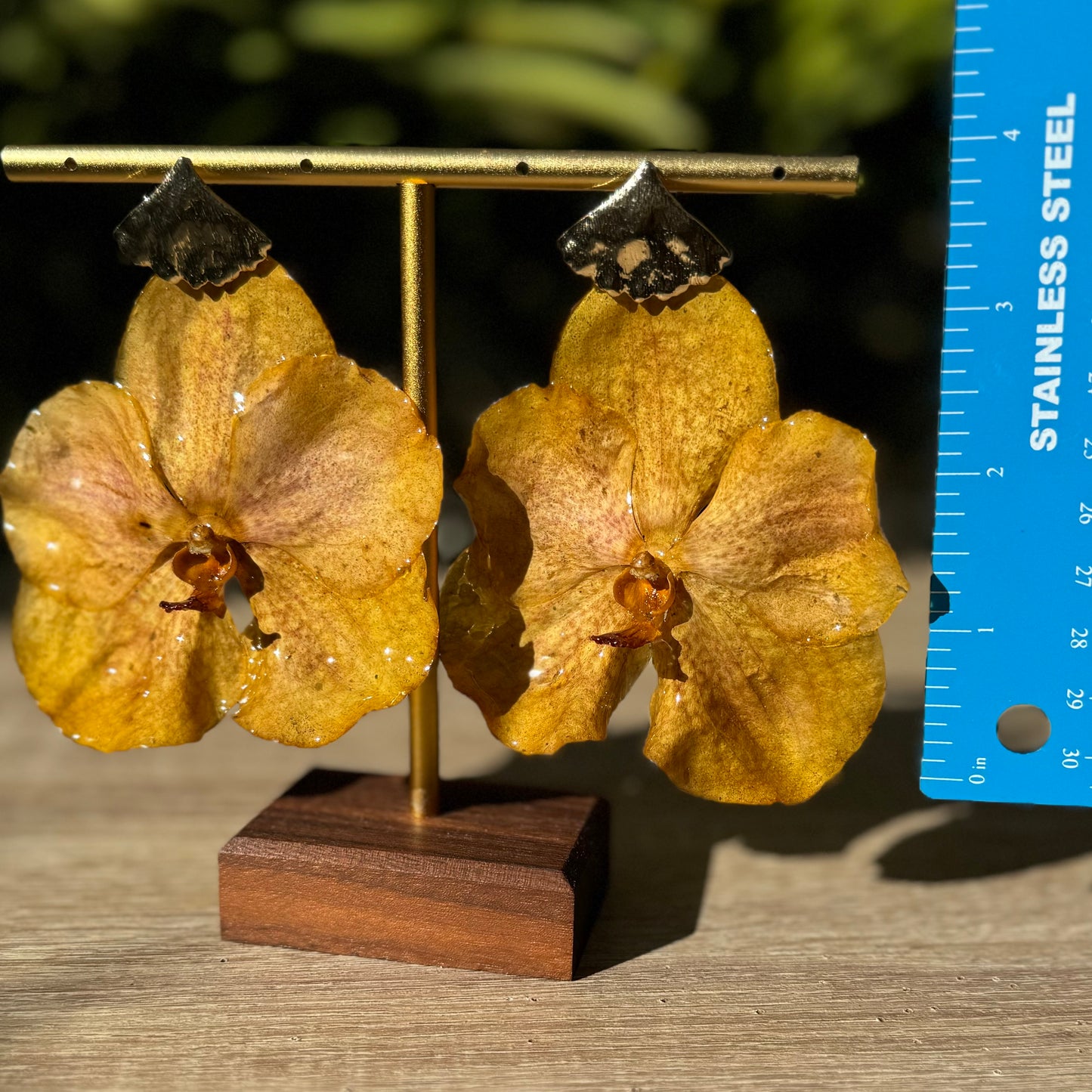Golden Yellow Vanda Orchid earrings
