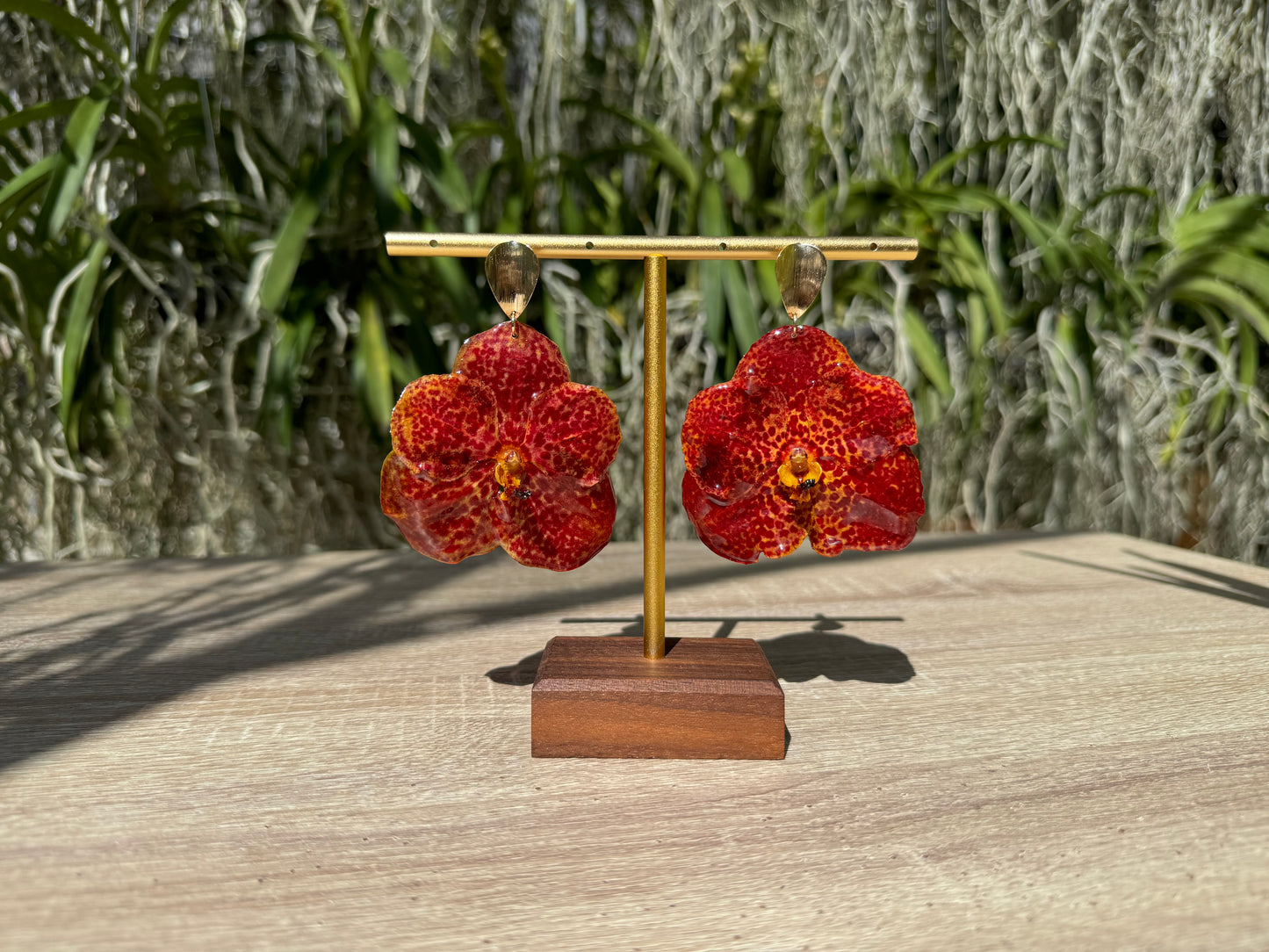 Red Vanda Orchid earrings
