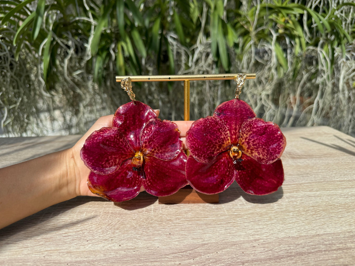 Red Vanda Orchid earrings