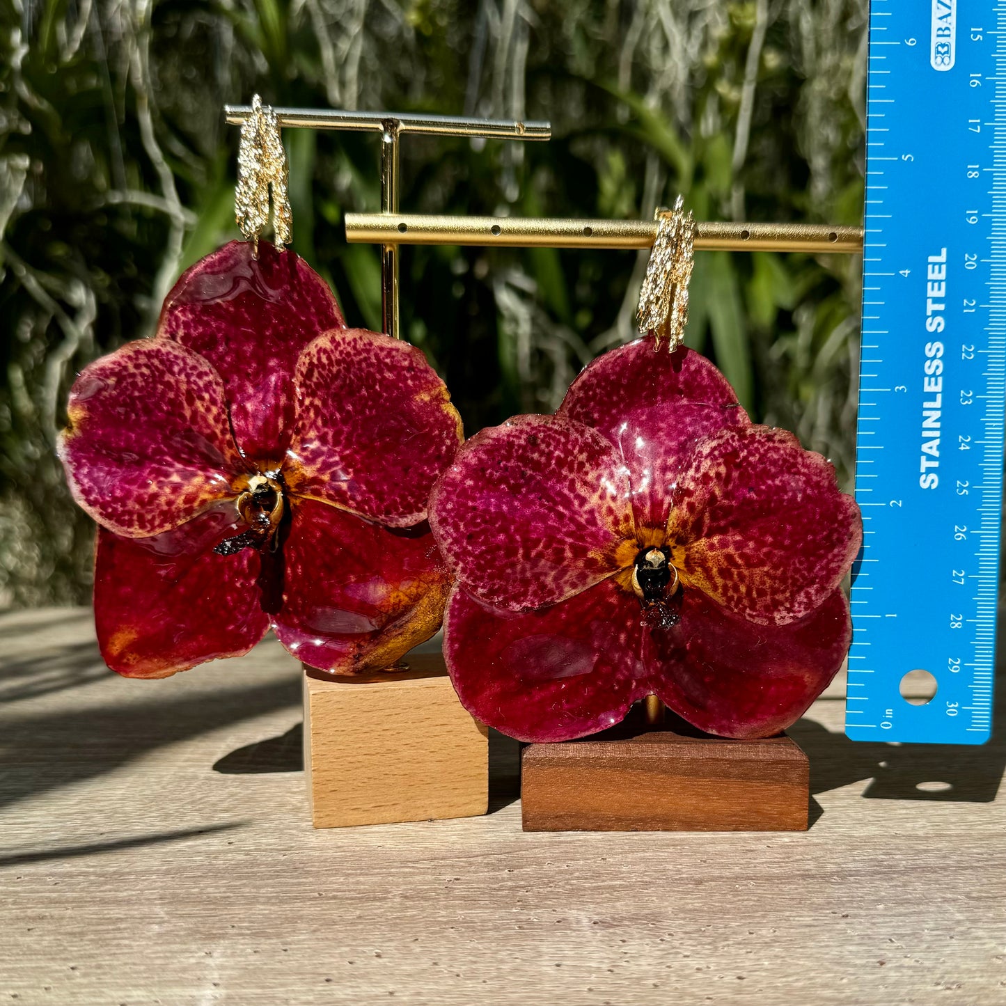 Red Vanda Orchid earrings