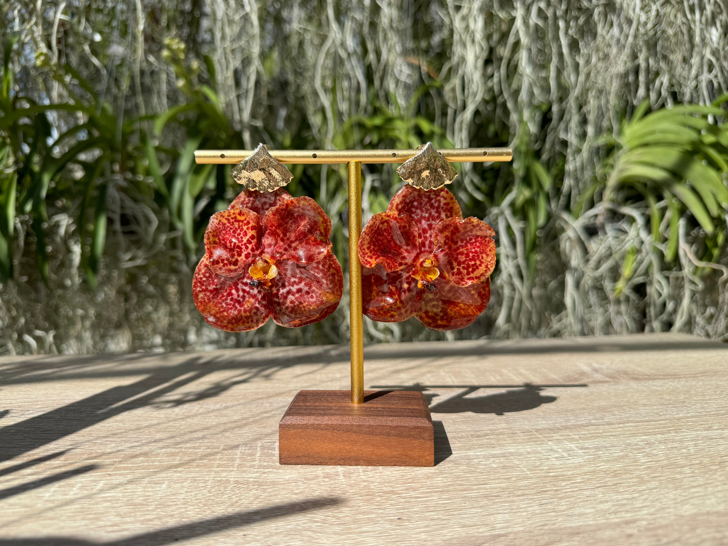 Red Vanda Orchid earrings