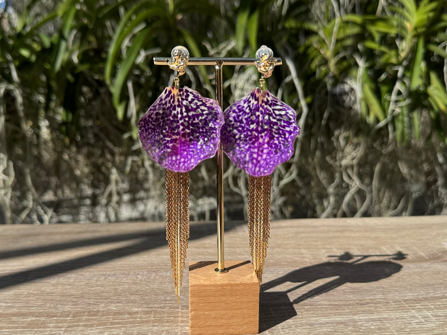 Purple jellyfish Vanda Orchid earrings