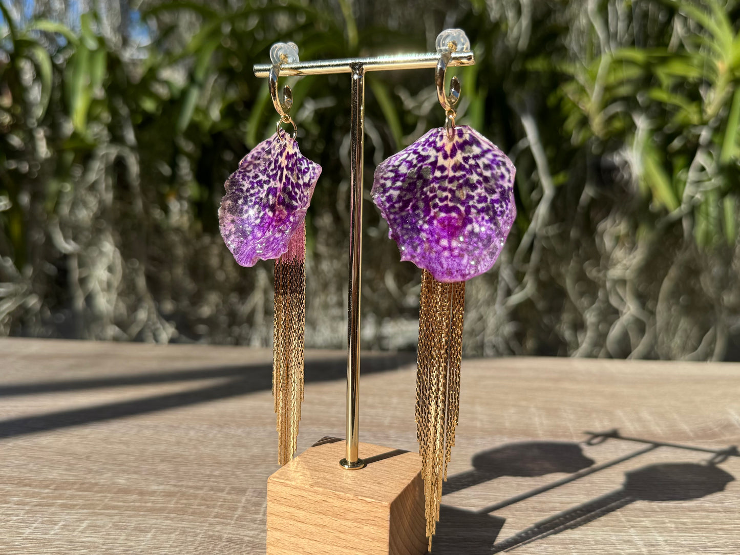 Purple jellyfish Vanda Orchid earrings