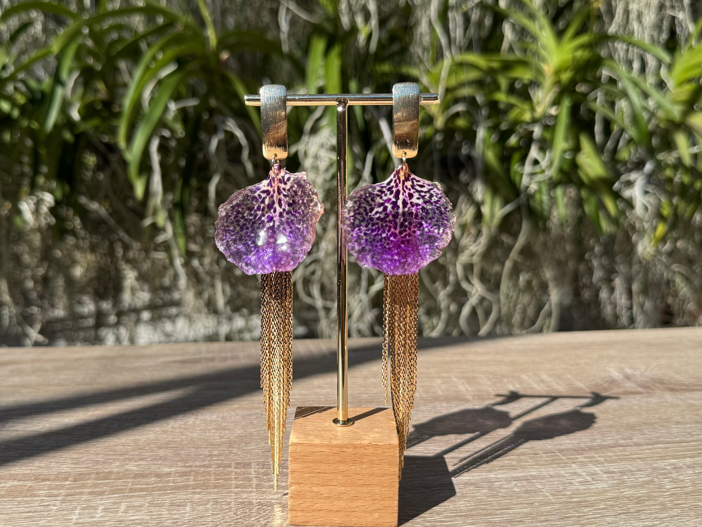 Purple jellyfish Vanda Orchid earrings