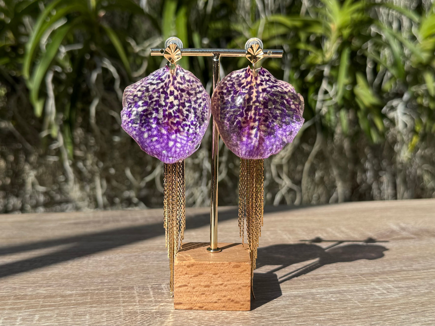Purple jellyfish Vanda Orchid earrings