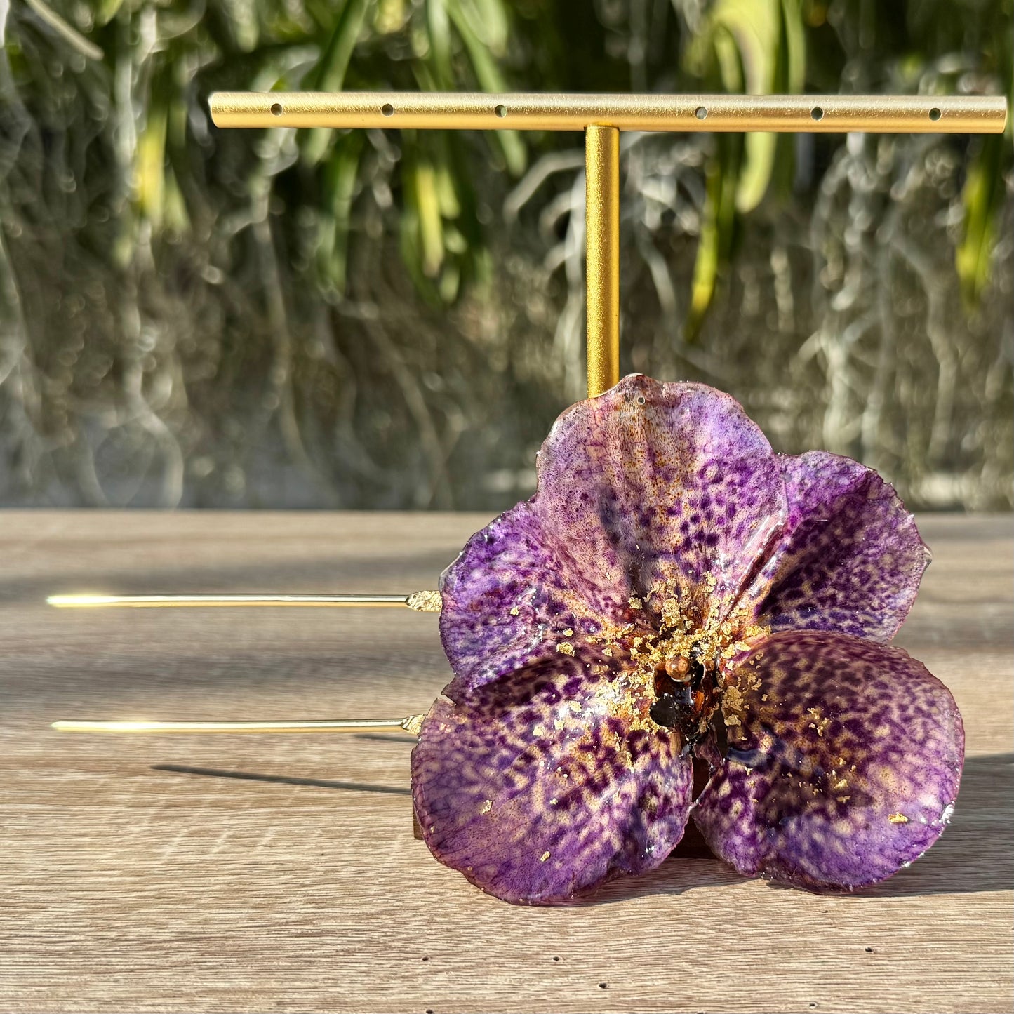 Gold Speckled Purple Vanda Orchid French Hairpin