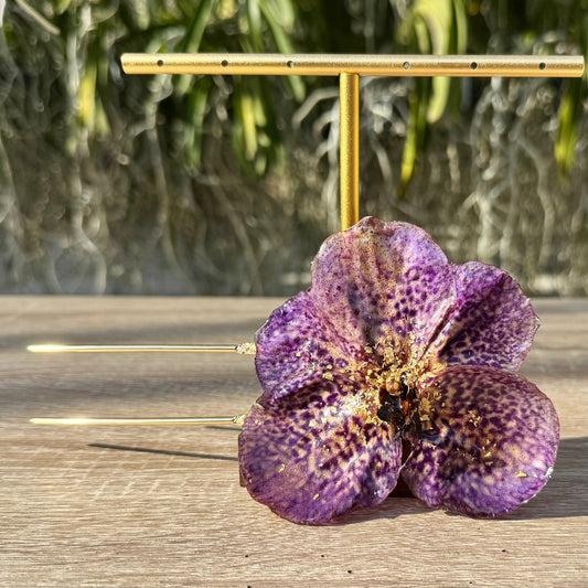 Gold Speckled Purple Vanda Orchid French Hairpin