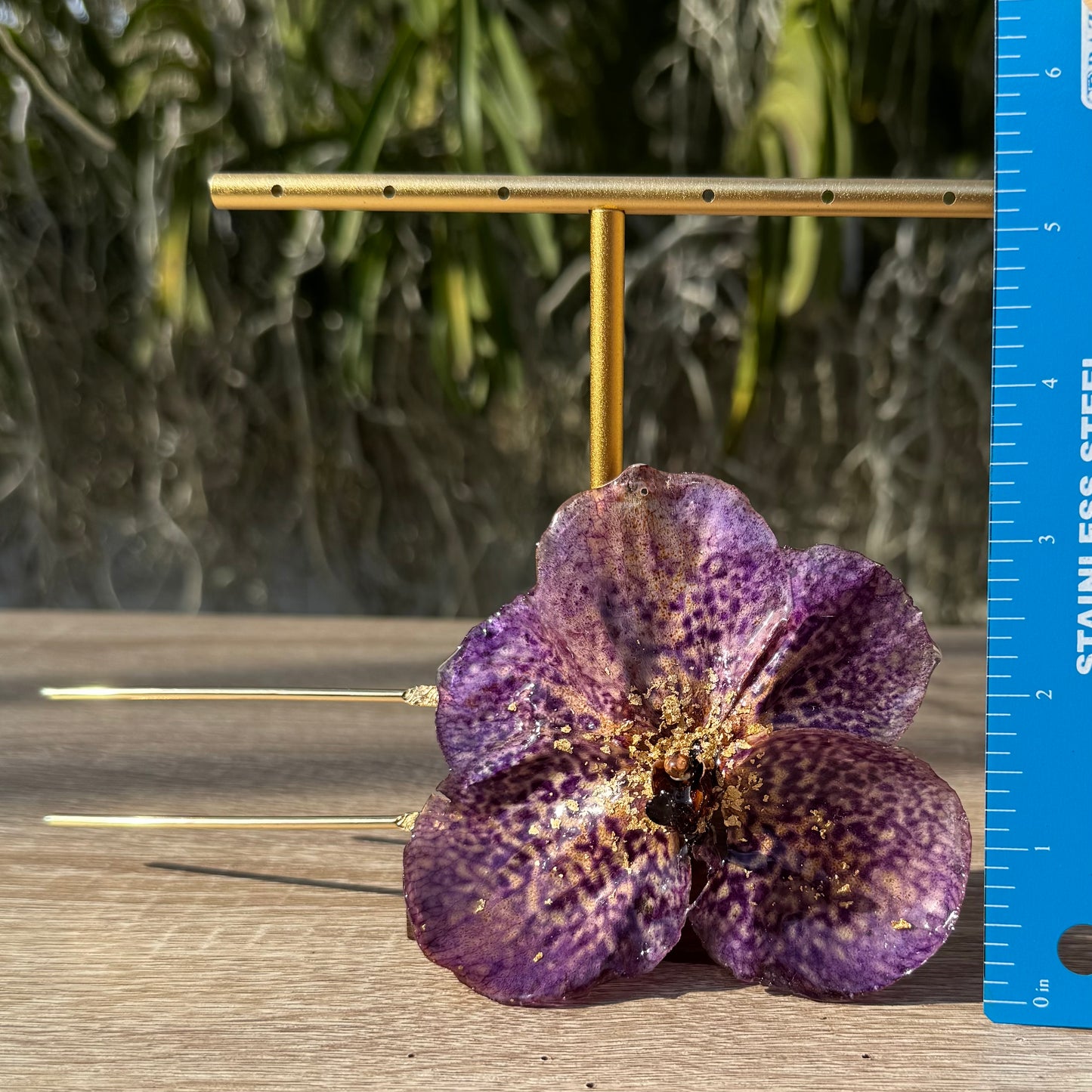 Gold Speckled Purple Vanda Orchid French Hairpin